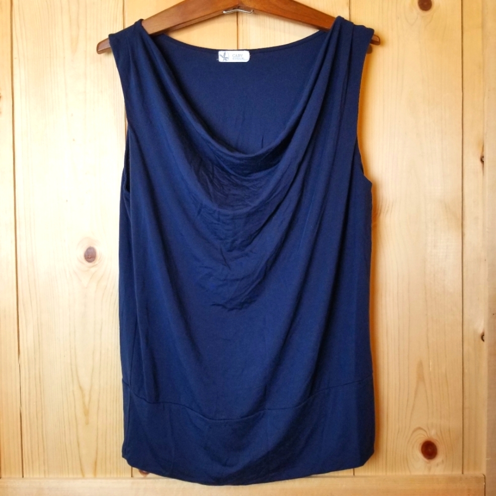 Carve Designs Luisa Navy Draped Neck Double Band Bottom Tank Top